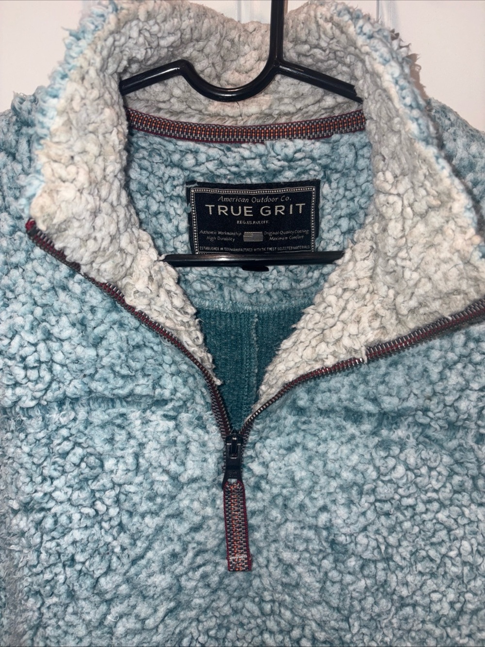 True Grit Light Blue Sherpa Half-Zip Teddy Jacket size small